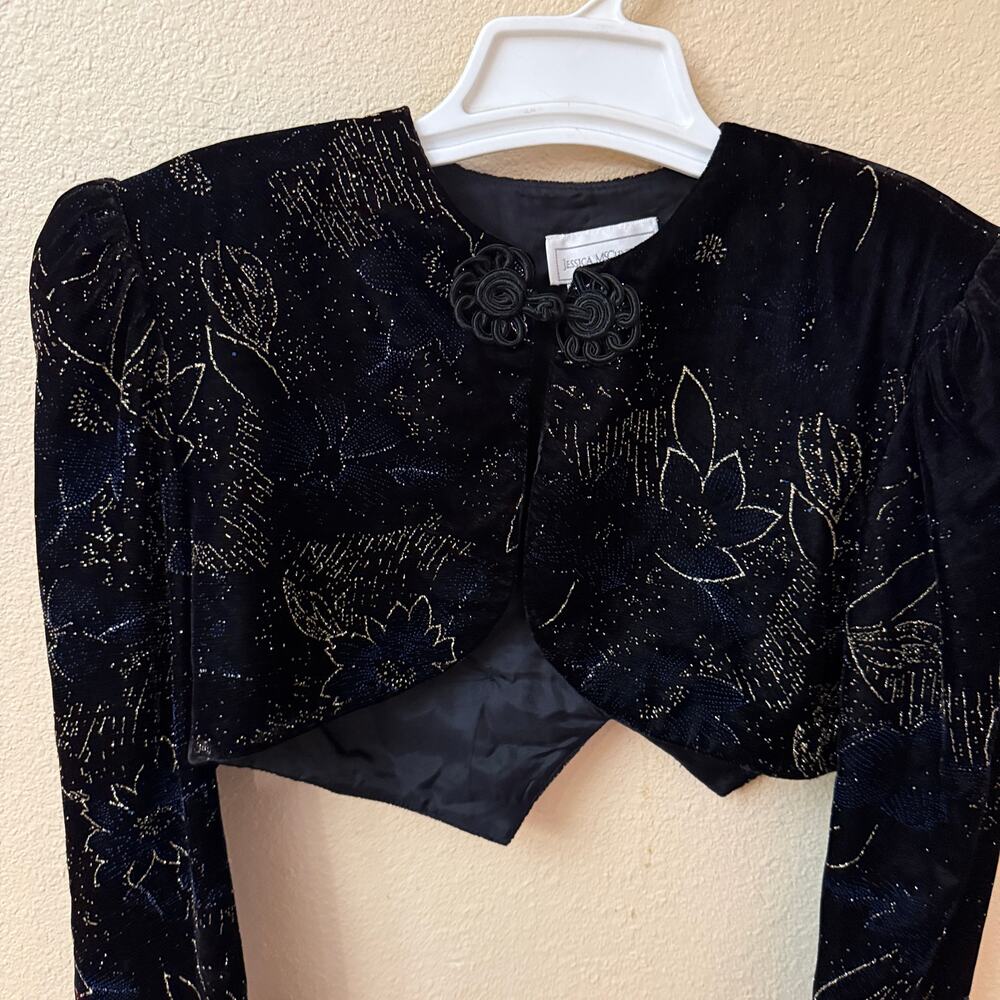 Vintage 80/90's Jessica McClintock black velvet cropped evening bolero 10 classy